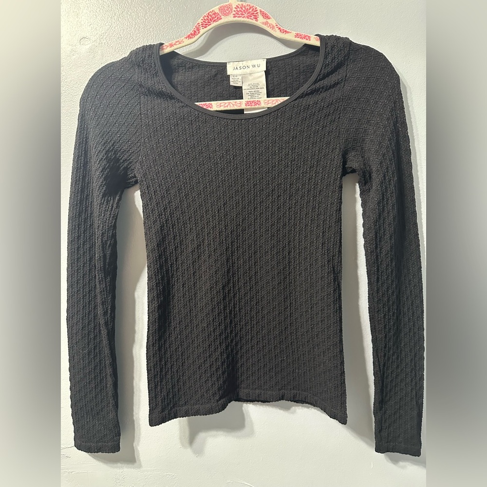 JASON WU Long Sleeve Fitted Textured Knit Shirt Top Black‎ Women’s Size Small